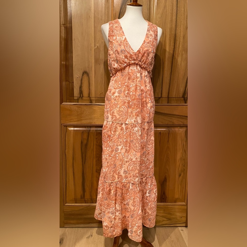 Rachel Zoe - Cotton Sundress, Paisley/Floral Terracotta/Peach/Cream/Blue Print L